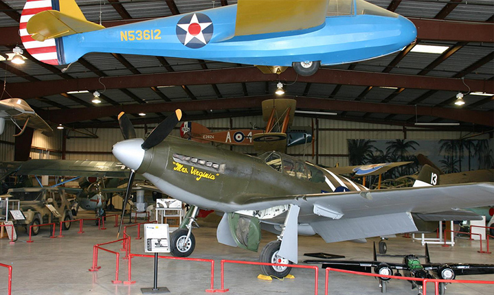 Airplanes displayed inside a museum in Chino, California.